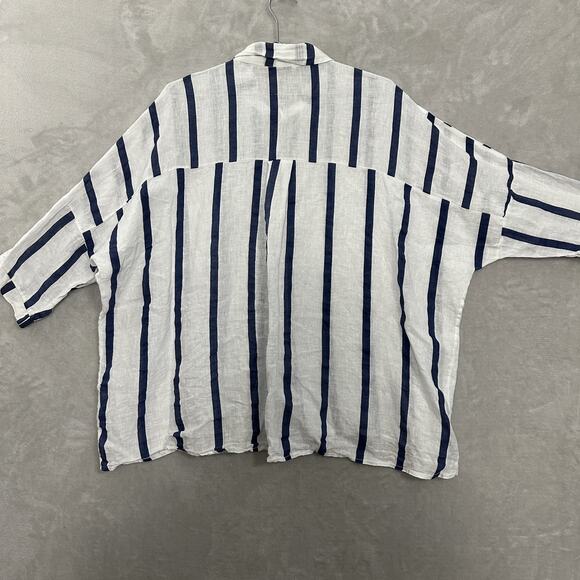 Liabella Italy Women's Oversized Lagenlook Top One Size White Blue Striped - Picture 2 of 14